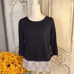 Boden Elegant Navy Women's Top with Lace Hem